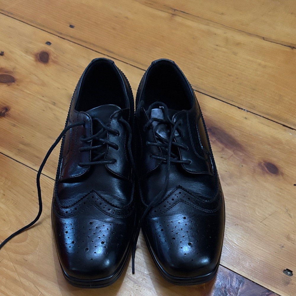 Deer Stags Ace Black Wingtip Dress Shoes Youth Size 7M Boys Formal NIB